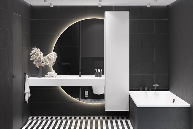 Badezimmer in schwarz weiß