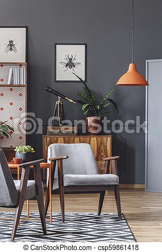 Wohnzimmer grau orange