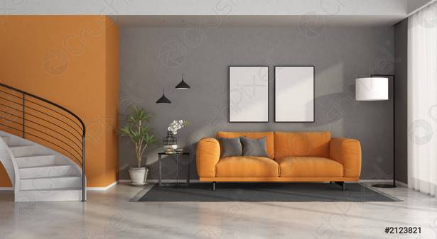 Wohnzimmer grau orange