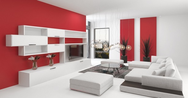Wohnzimmer rot weiß grau