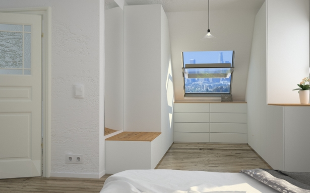 Kleines schlafzimmer mit begehbarem kleiderschrank