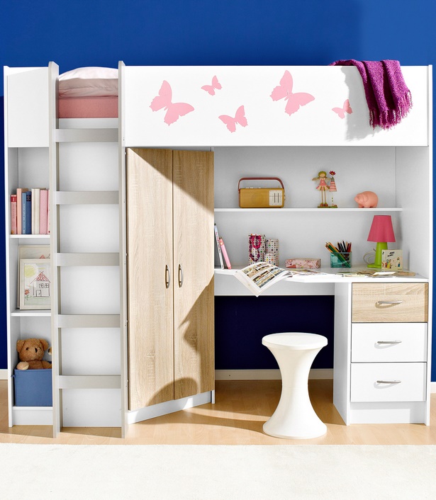 Kinderbett mit schreibtisch und kleiderschrank