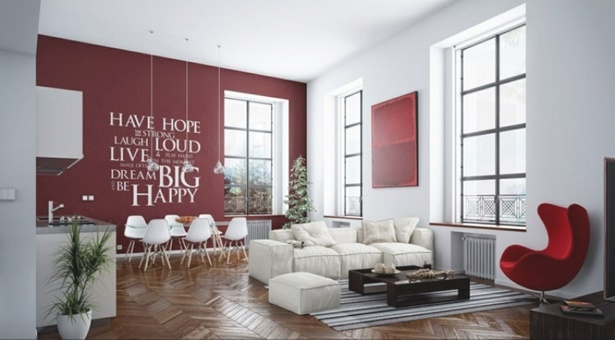 Wohnzimmer in rot gestaltet