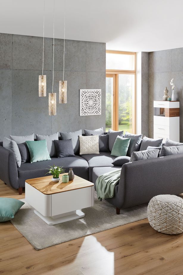 Wandfarbe wohnzimmer graues sofa