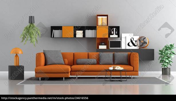 Wohnzimmer grau orange