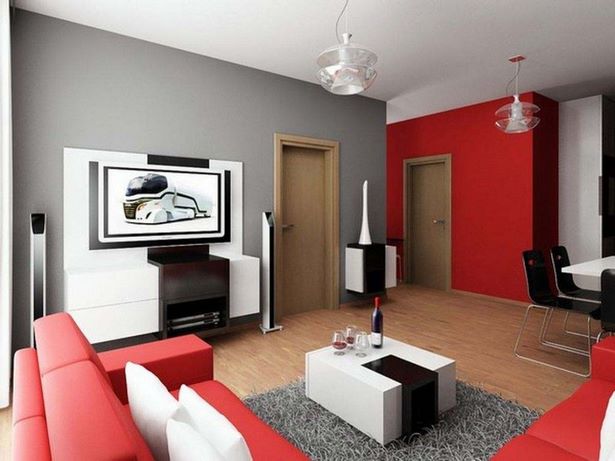 Wohnzimmer grau rot