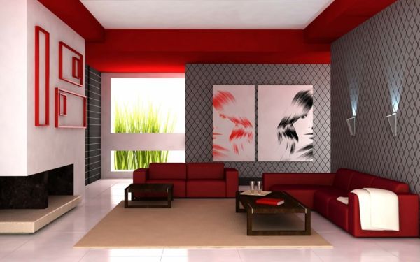 Wohnzimmer rot grau