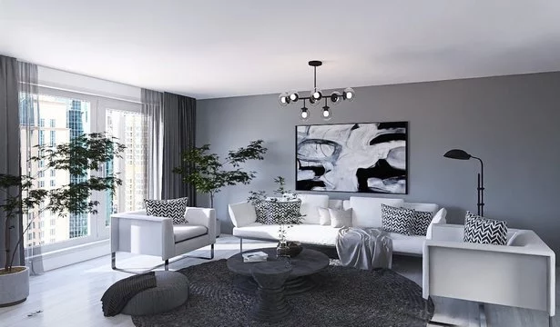 Wohnzimmer in weiß grau