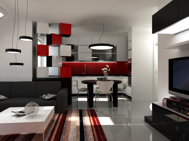 Wohnzimmer schwarz weiß rot