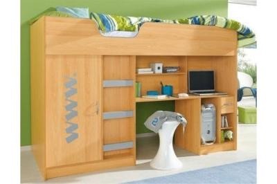 Kinderbett mit schreibtisch und kleiderschrank