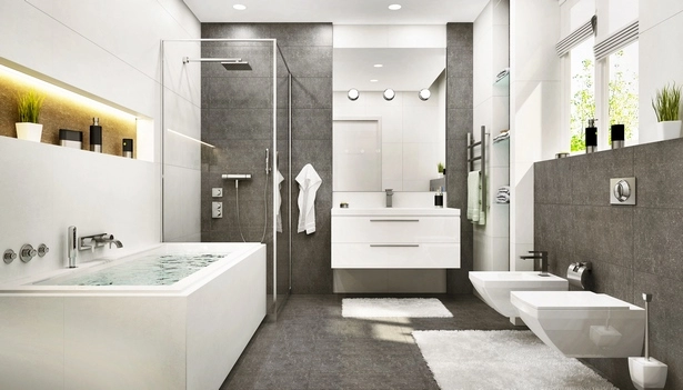 Badezimmer grau weiß mosaik