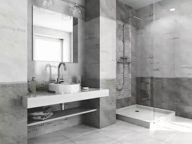 Badezimmer grau weiß mosaik