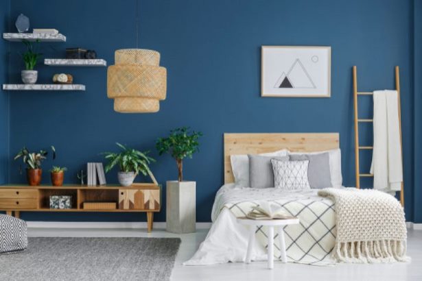 Schlafzimmer blau grau