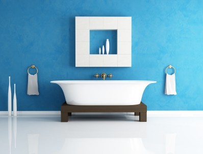 Badezimmer blau weiß