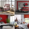 Schlafzimmer rot grau